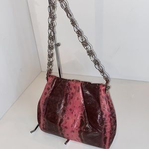 Suarez New York Luxe Python Snakeskin Hand Bag w/ Silver Chain Clutch Italy EUC